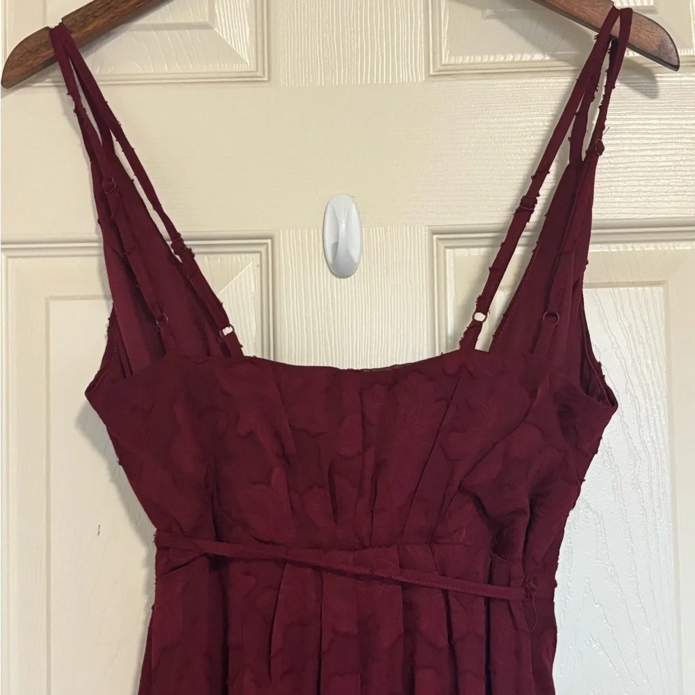 Lulus Burgundy Floral Jacquard Wrap Maxi Dress wedding guest prom - Picture 8 of 8